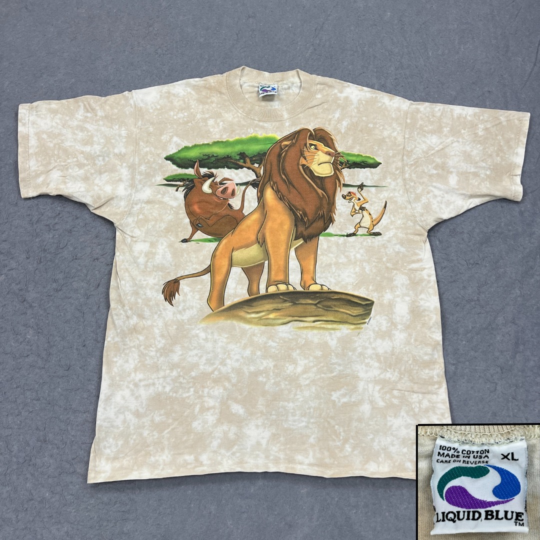 Vtg Liquid Blue Lion King T-Shirt Men's Xl Disney Simba Pumba Timone Tie Dye Usa